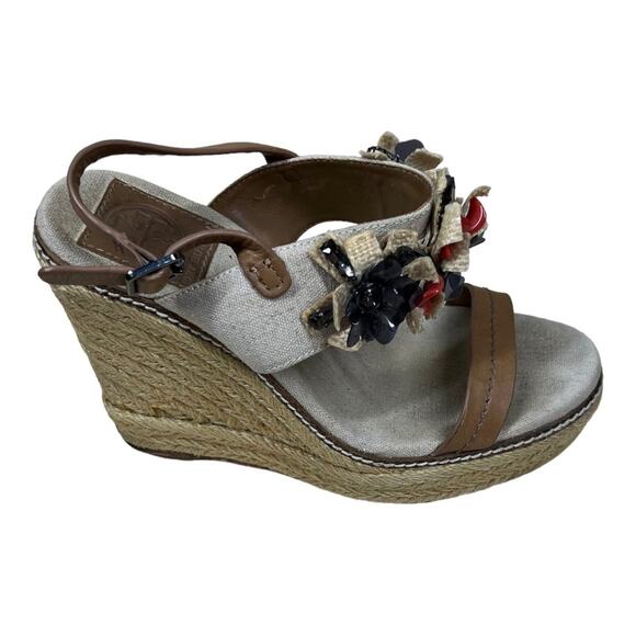 Tory Burch Mallory Lin Natural Wedge Espadrille Sandal - Picture 4 of 7